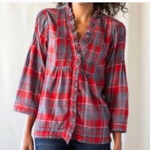 Sundance Plaid Cotton Flannel Button UP Top Size M pit to pit 19”